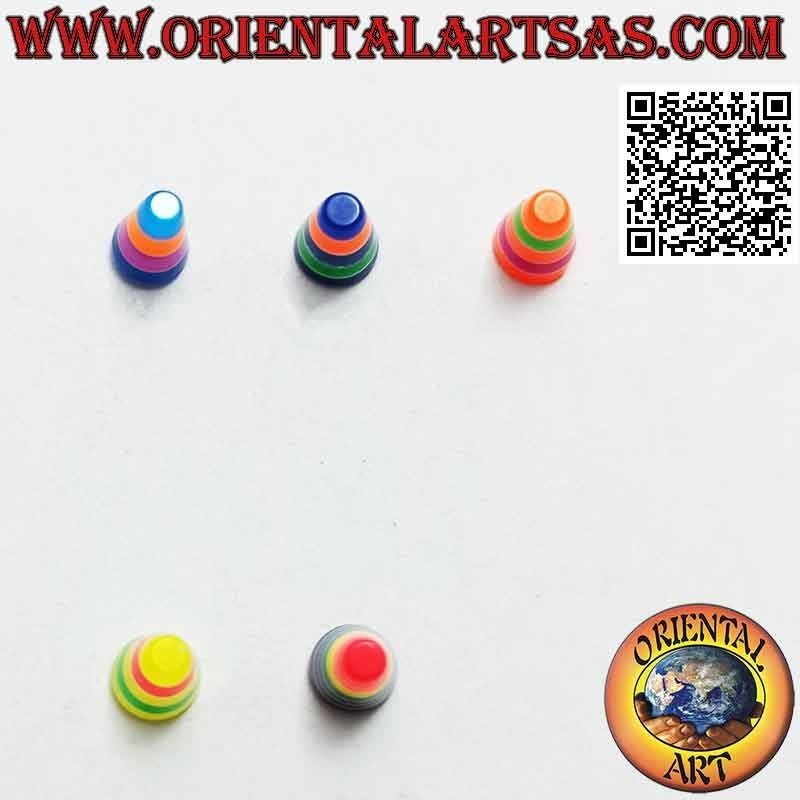 Mini orecchino in argento, il cono smussato a strisce multicolore