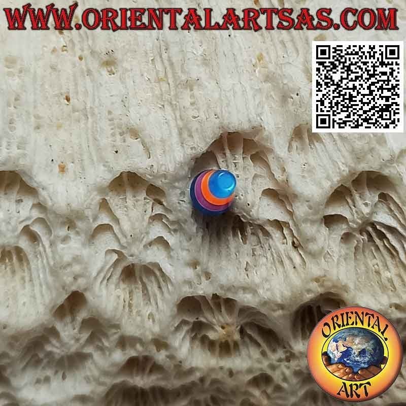 Mini pendiente en plata, el cono biselado con rayas multicolores