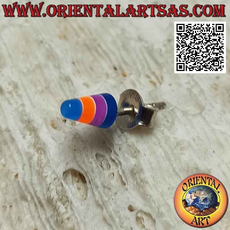 Mini boucle d'oreille en argent, le cône biseauté à rayures multicolores