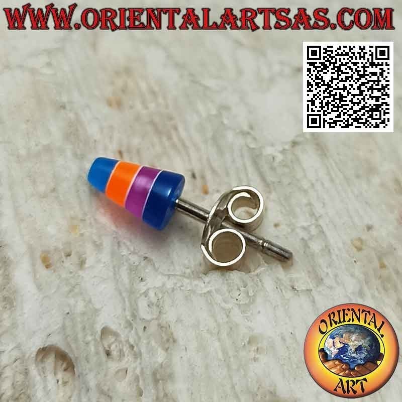 Mini boucle d'oreille en argent, le cône biseauté à rayures multicolores