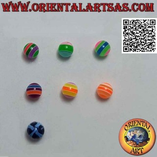 Mini orecchino in argento, la pallina a strisce multicolore (grande)