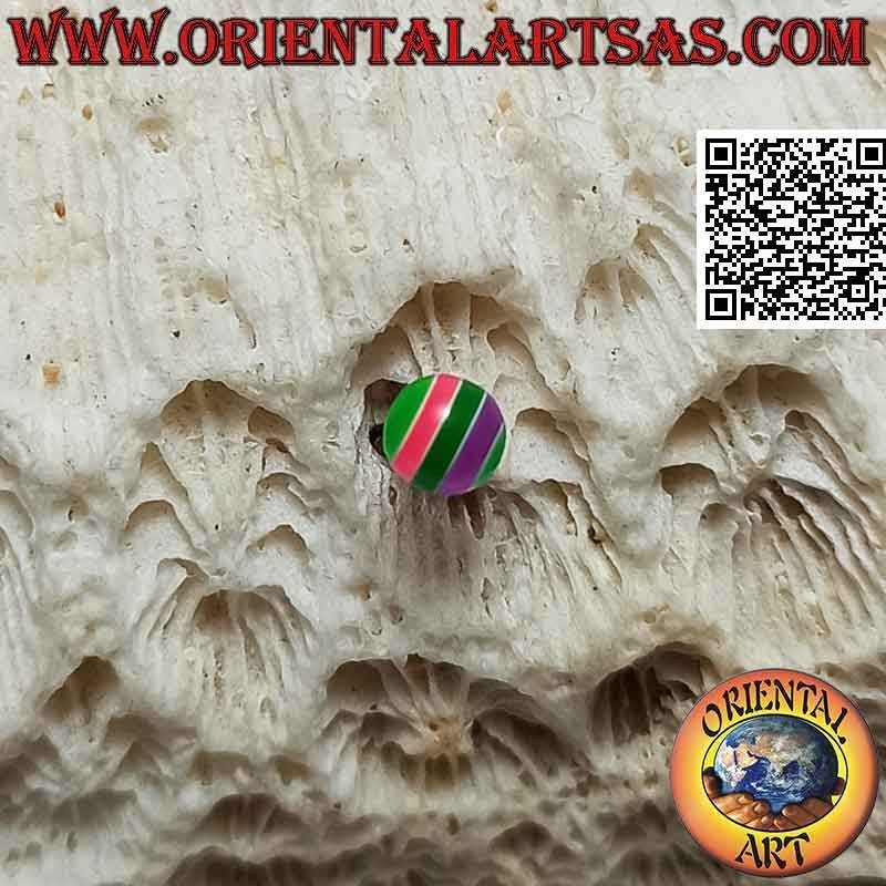Mini boucle d'oreille en argent, la boule rayée multicolore (grande)