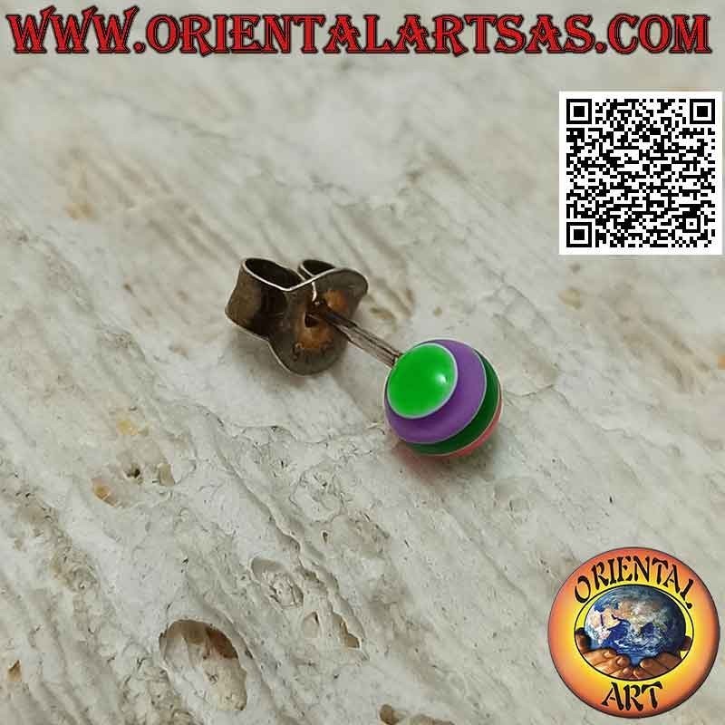 Mini-Ohrring in Silber, die bunt gestreifte Kugel (groß)