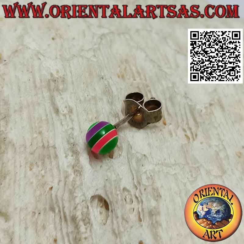 Mini earring in silver, the multicolored striped ball (large)
