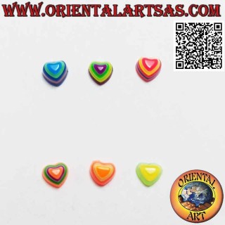 Pendiente mini de plata, corazón de rayas multicolores