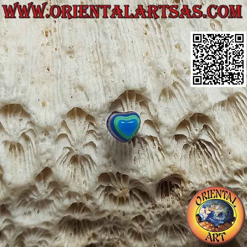 Mini boucle d'oreille en argent, coeur rayé multicolore
