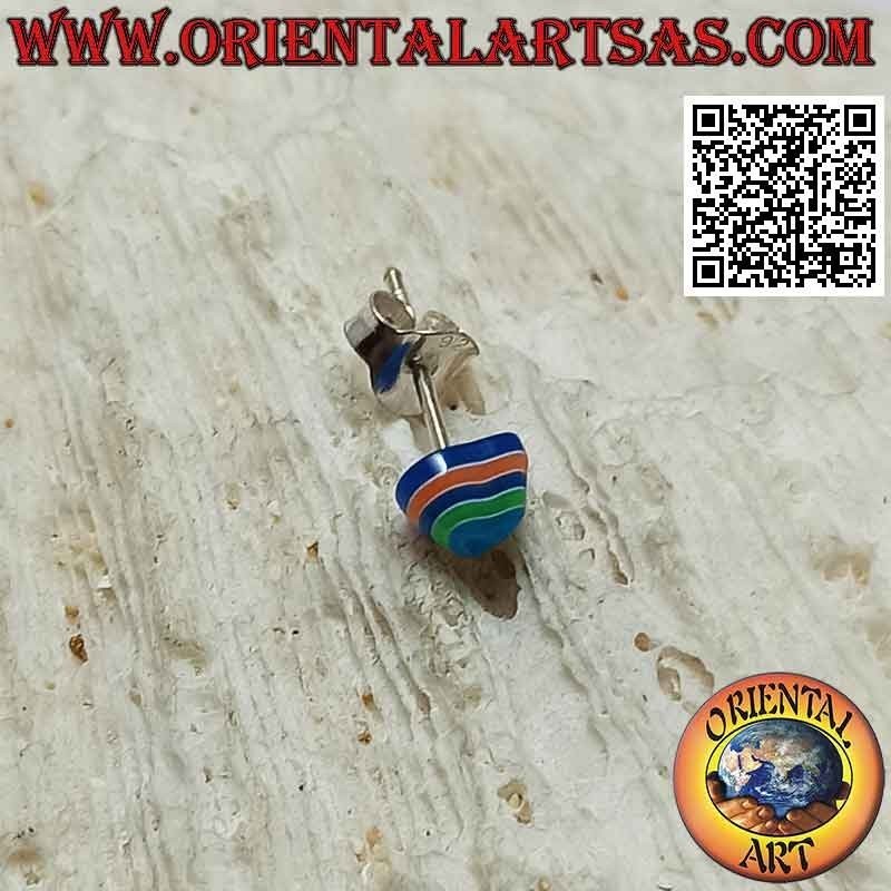 Pendiente mini de plata, corazón de rayas multicolores