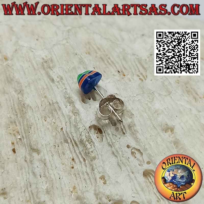Mini boucle d'oreille en argent, coeur rayé multicolore