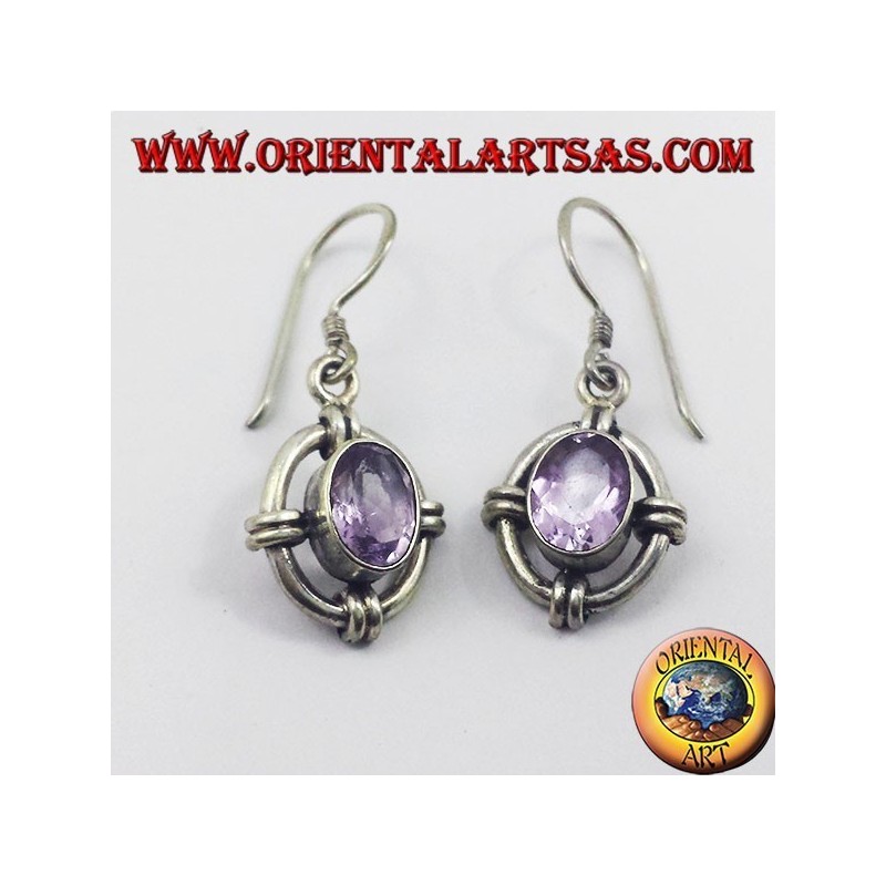 Boucles d'oreilles argent avec améthyste ovale à facettes