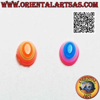 Mini boucle d'oreille en argent, le cône ovale biseauté à rayures multicolores