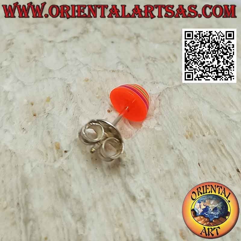 Mini pendiente en plata, el cono ovalado biselado con rayas multicolores