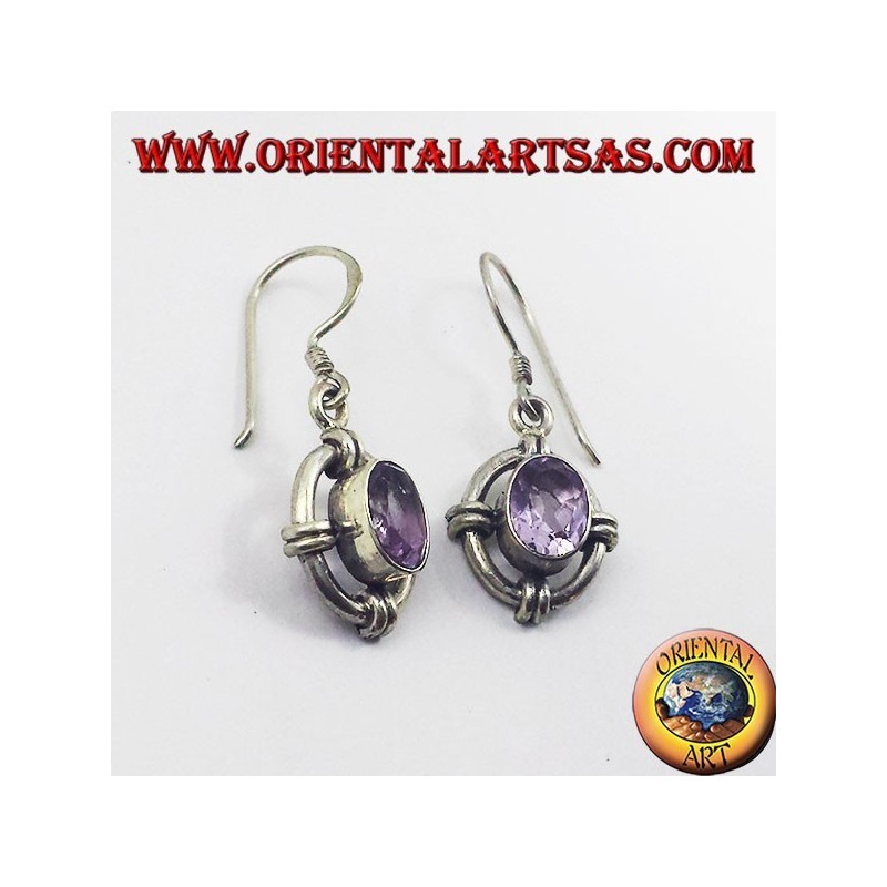 Silver earrings with oval faceted amethyst