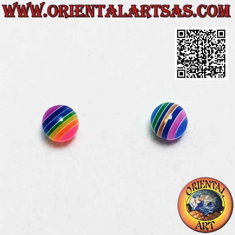 Mini pendiente en plata, la bola de rayas multicolores (pequeña)