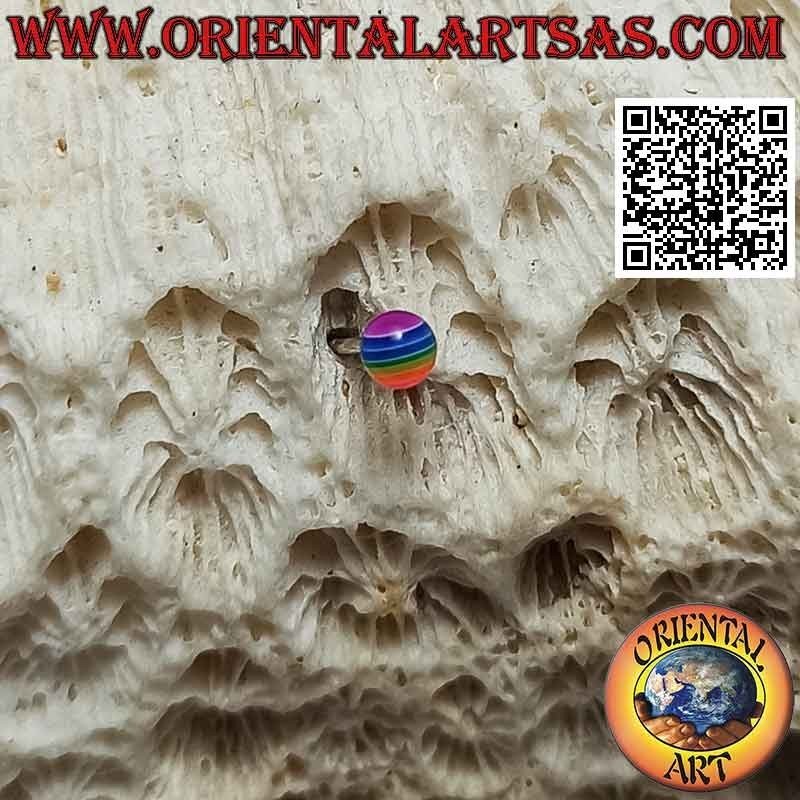 Mini pendiente en plata, la bola de rayas multicolores (pequeña)