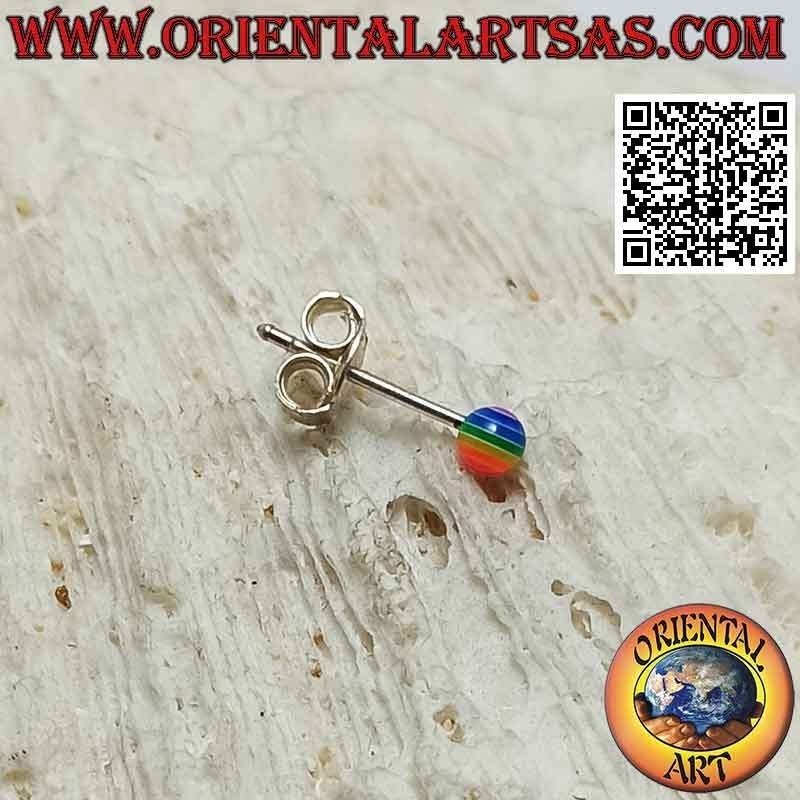 Mini silver earring, the multicolored striped ball (small)