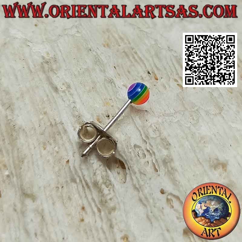Mini-Ohrring in Silber, die bunt gestreifte Kugel (klein)