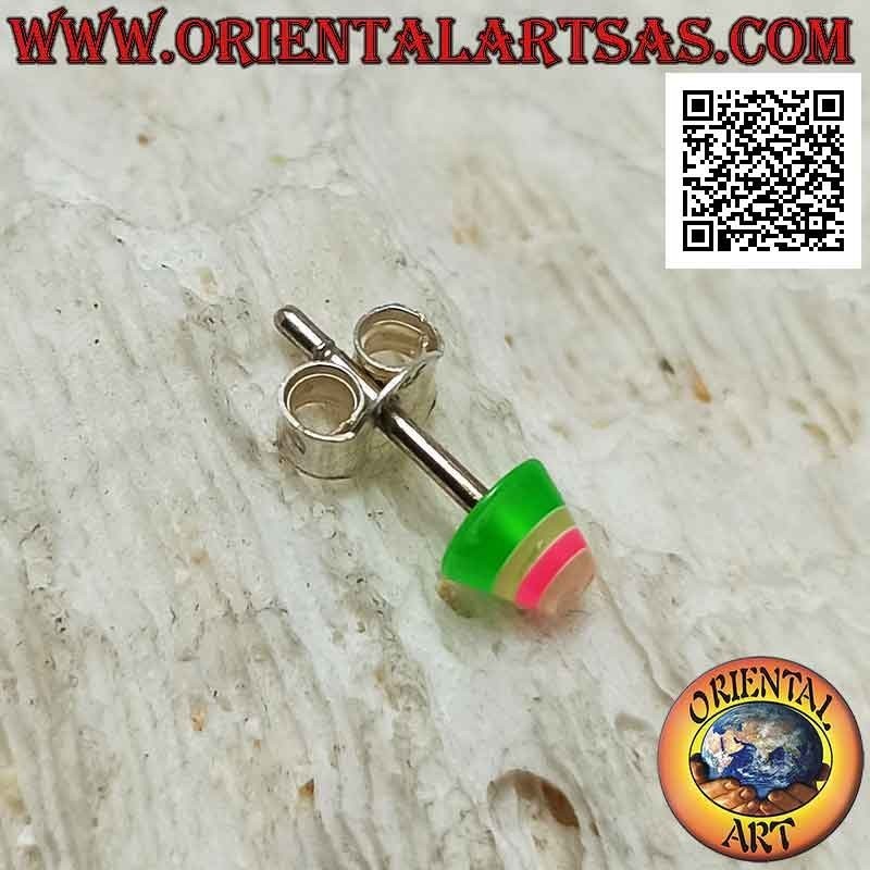 Mini earring in silver, the conical section with multicolored stripes