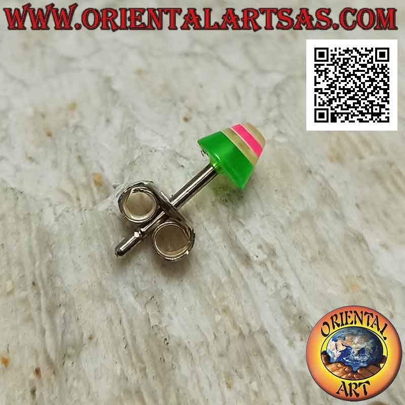 Mini earring in silver, the conical section with multicolored stripes