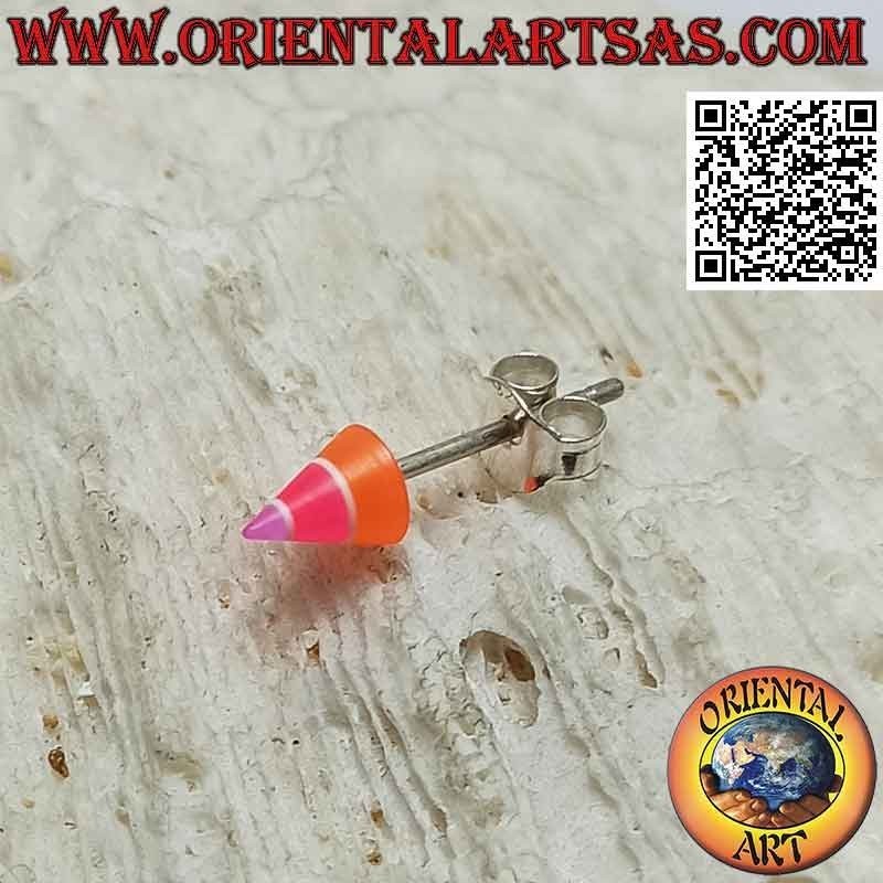 Mini earring in silver, the multicolored striped cone