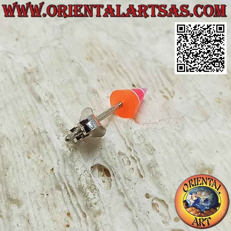 Mini earring in silver, the multicolored striped cone