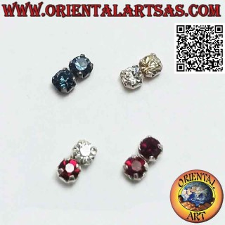 Mini orecchino in argento, coppia di zirconi colorati incastonati da 3 mm