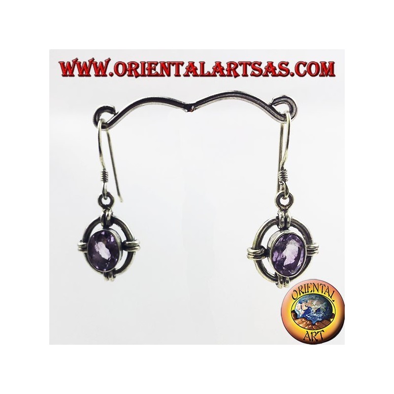 Boucles d'oreilles argent avec améthyste ovale à facettes