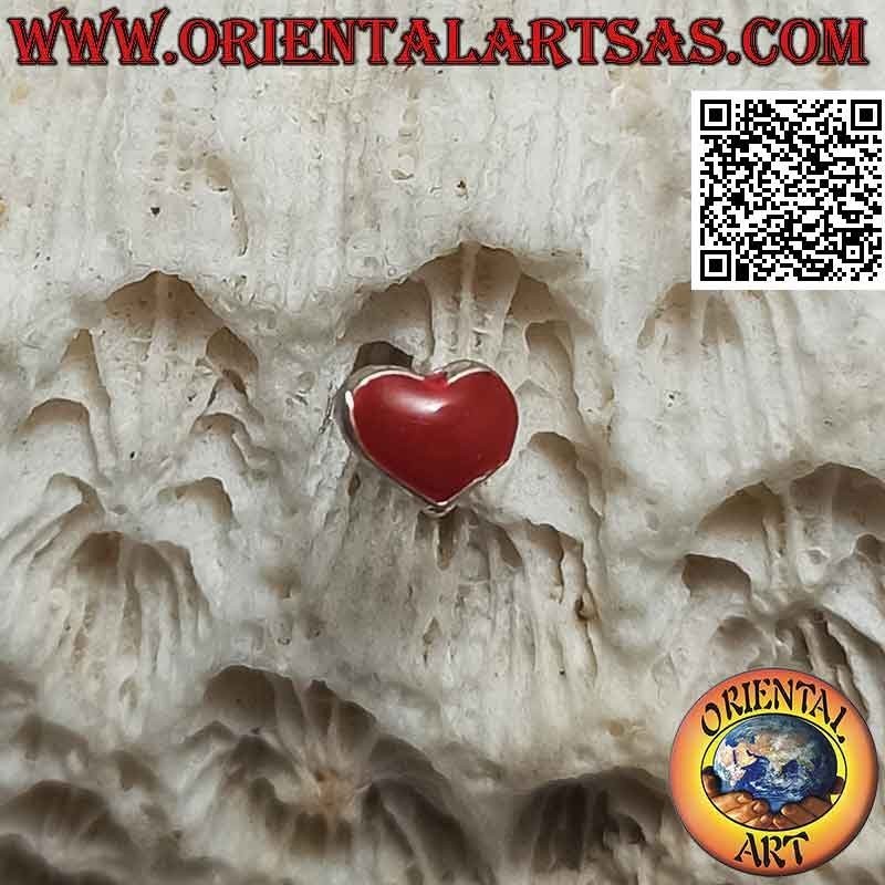 Mini pendiente en plata, el corazón de coral con alambre de borde liso