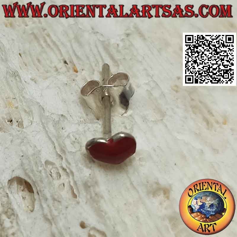 Mini boucle d'oreille en argent, le coeur corail avec fil bord lisse
