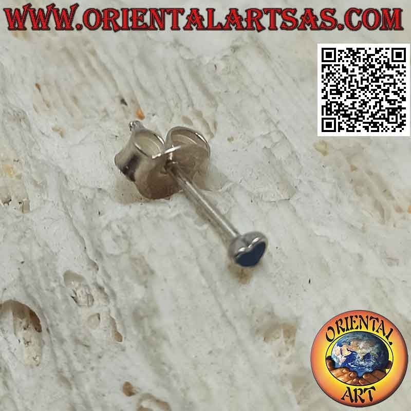 Mini pendiente / tachuela de plata, corazón con borde a ras de piedra (2 mm)