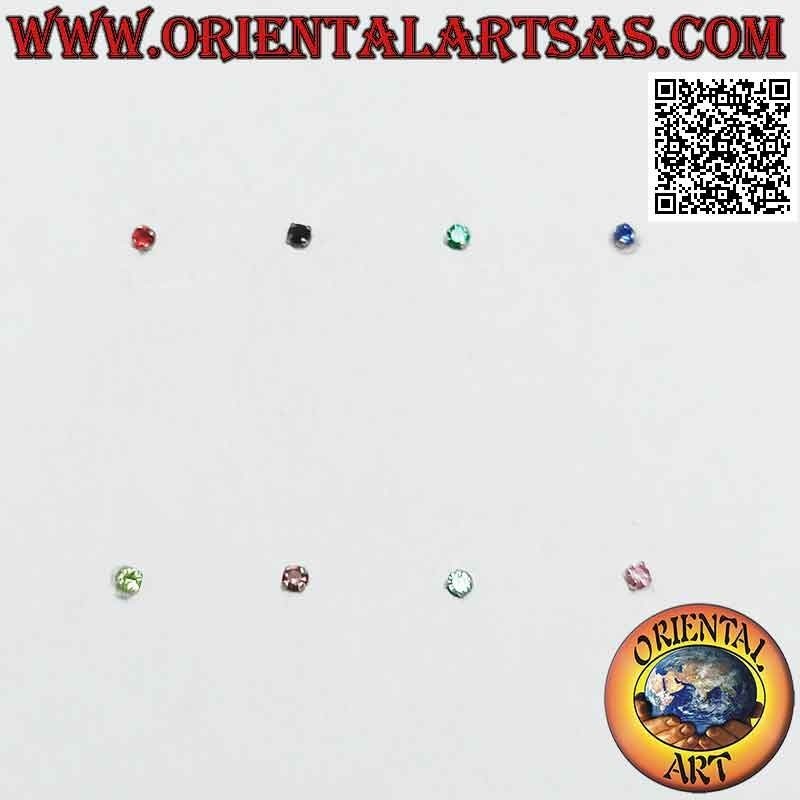 Mini boucle d'oreille / clou de nez en argent, serti de zircons colorés ronds (1,5 mm)