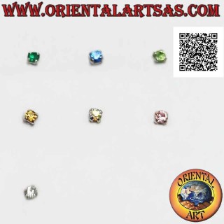 Mini earring / nose stud in silver, set round colored zircon (2 mm)