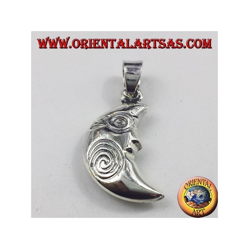 colgante de plata, con espiral de la media luna