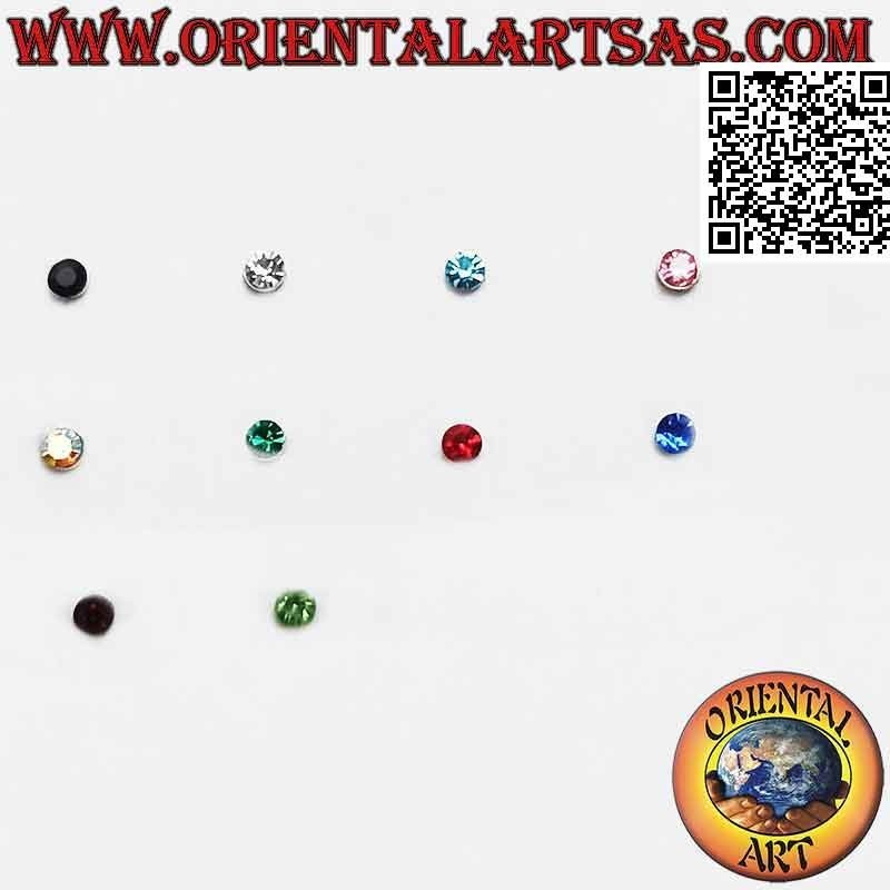 Mini pendiente / espárrago en plata, circonita redonda de color (2 mm)