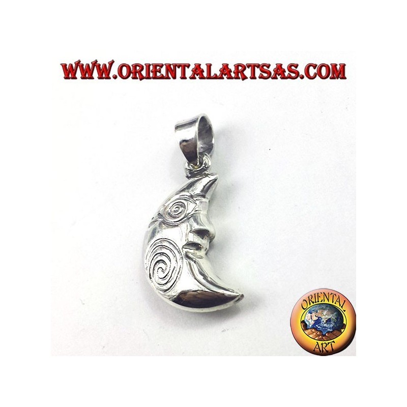 pendentif en argent, croissant avec spirale