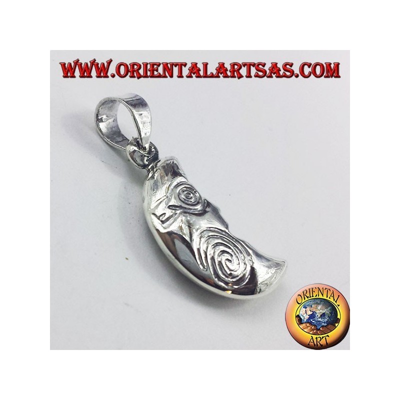 colgante de plata, con espiral de la media luna