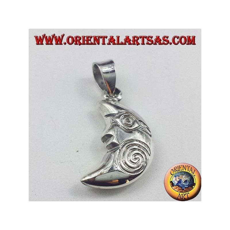 colgante de plata, con espiral de la media luna