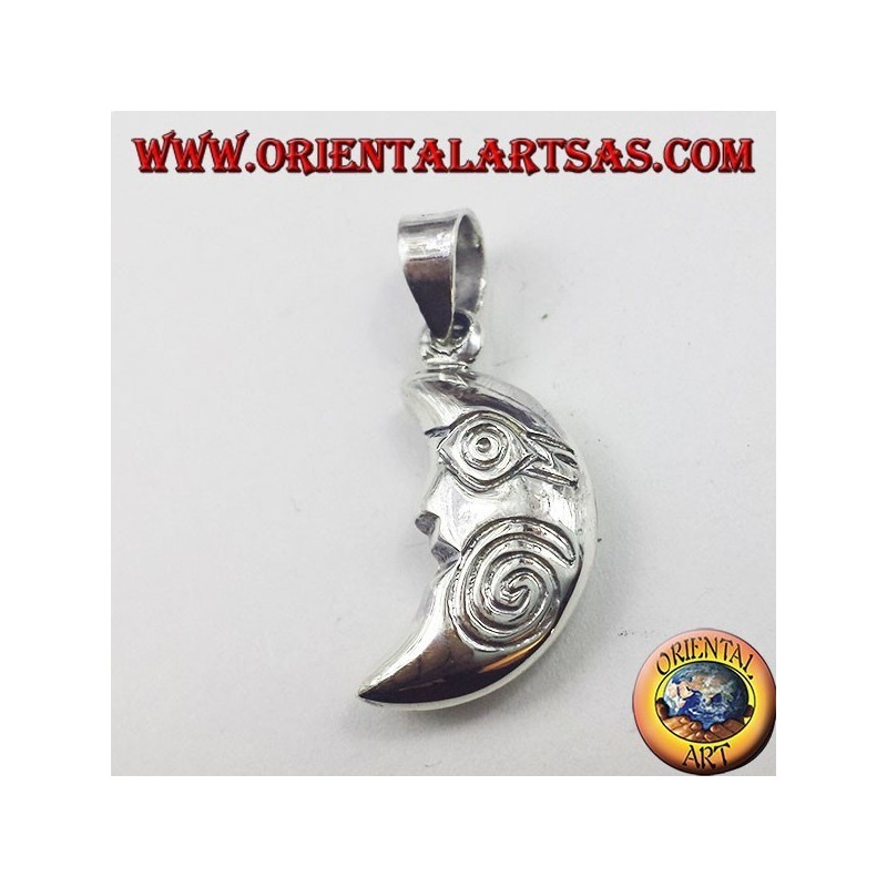 Ciondolo in argento, mezzaluna con spirale