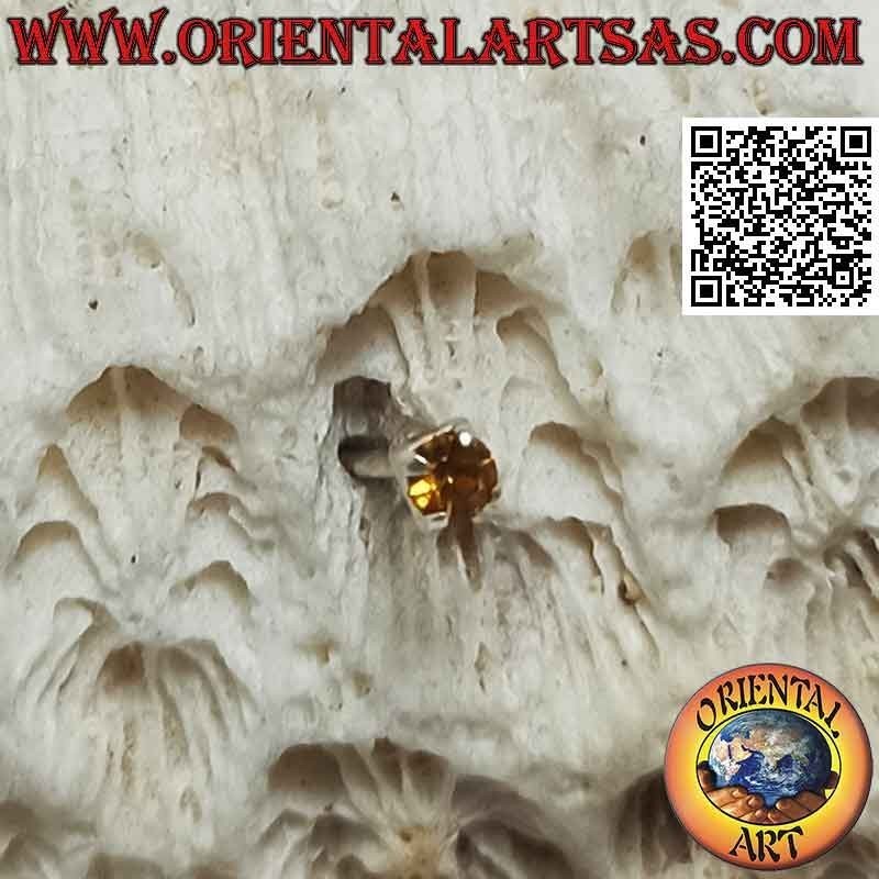 Mini pendiente / espárrago en plata, conjunto de topacios amarillos redondos (2 mm)