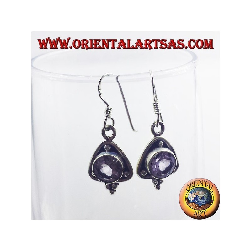silberne Ohrringe, Dreieck mit runden facettierten Amethyst