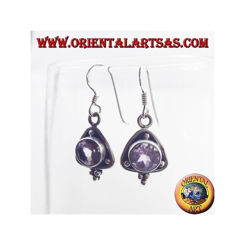 silberne Ohrringe, Dreieck mit runden facettierten Amethyst