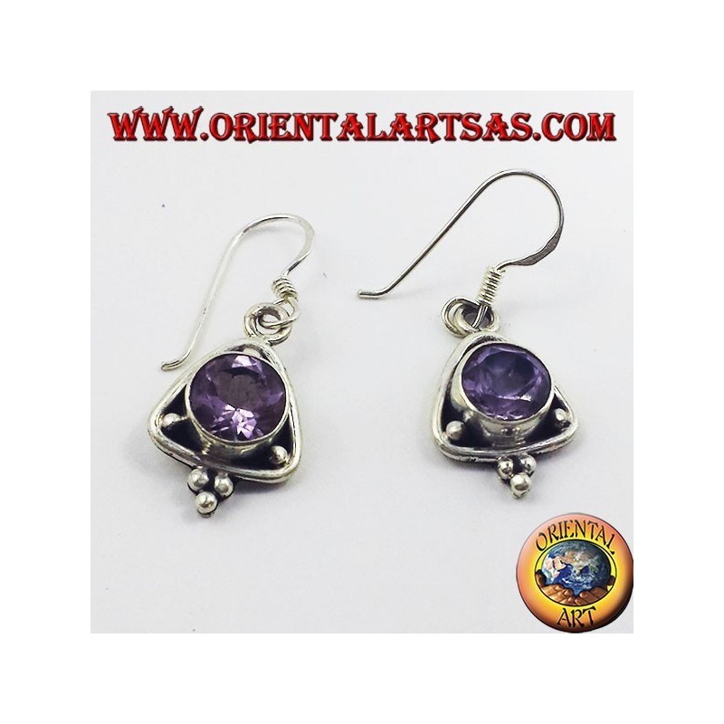 boucles d'oreilles en argent triangle avec Améthyste à facettes rondes