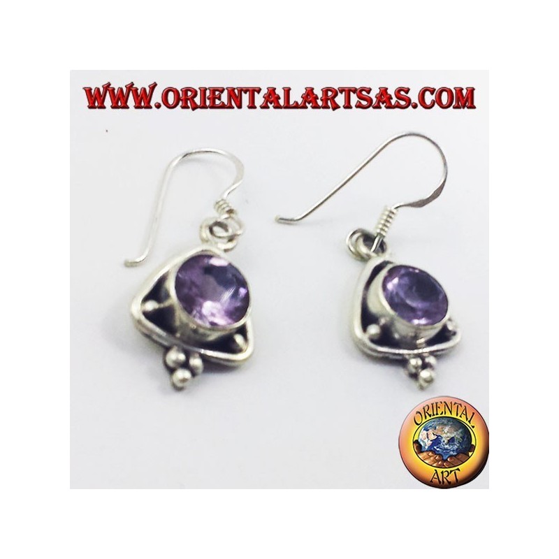 boucles d'oreilles en argent triangle avec Améthyste à facettes rondes