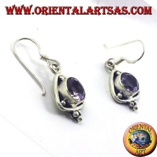 boucles d'oreilles en argent triangle avec Améthyste à facettes rondes
