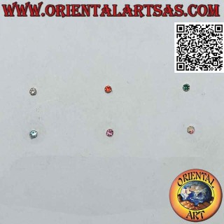 Mini orecchino / puntino da naso in argento, zircone colorato tondo a incastonatura bordata (1,5 mm)