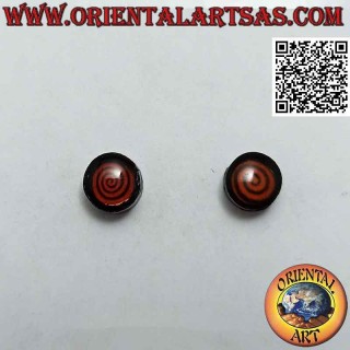 Mini silver earring, the red spiral on the black round