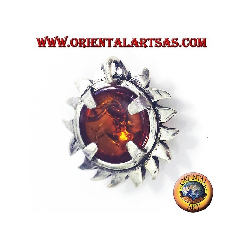 colgante de plata, sol con Amber