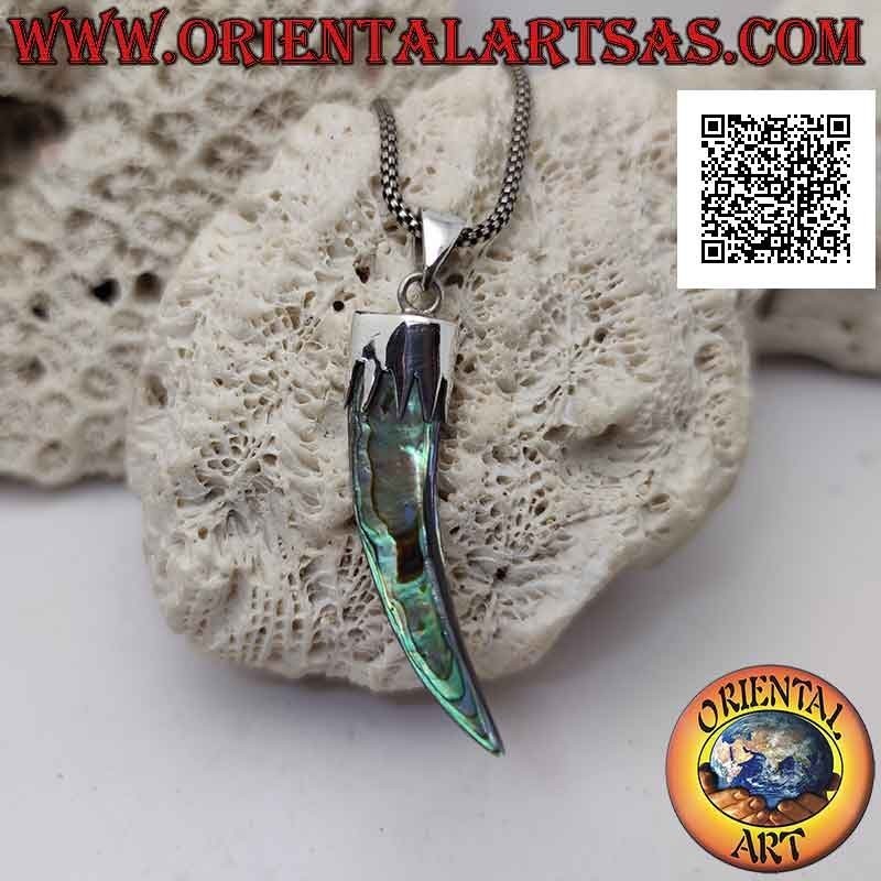Silver abalone (paua shell) horn "lucky charm" pendant with hood