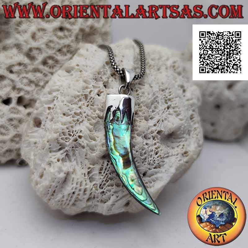 Colgante "amuleto de la suerte" de cuerno de abulón de plata (concha de paua) con capucha