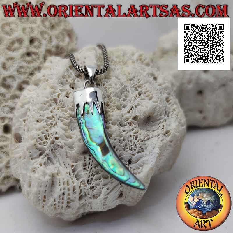 Silberner Abalone (Paua-Muschel) Horn "Glücksbringer" Anhänger mit Kapuze