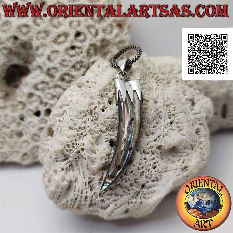 Silver abalone (paua shell) horn "lucky charm" pendant with hood